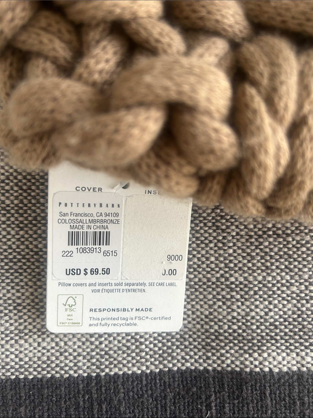 Pottery Barn Chunky Cable Knit Colossal Lumbar Pillow Cover - Bronze - Picture 3 of 4